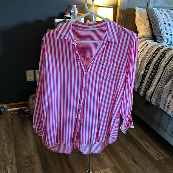 Pink striped button up - Picture 1 of 4